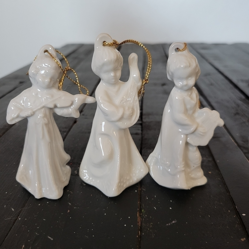 Set of 3 Angels Playing Music Ornaments Instrument Vintage Christmas Decor Vtg